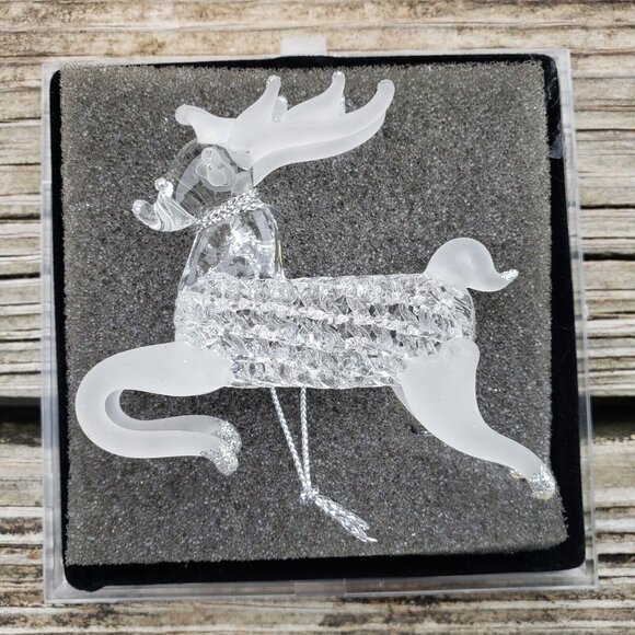 Vtg Unique Treasure Hand Spun Glass Reindeer‎ Deer Glitter Christmas Ornament - Picture 7 of 10
